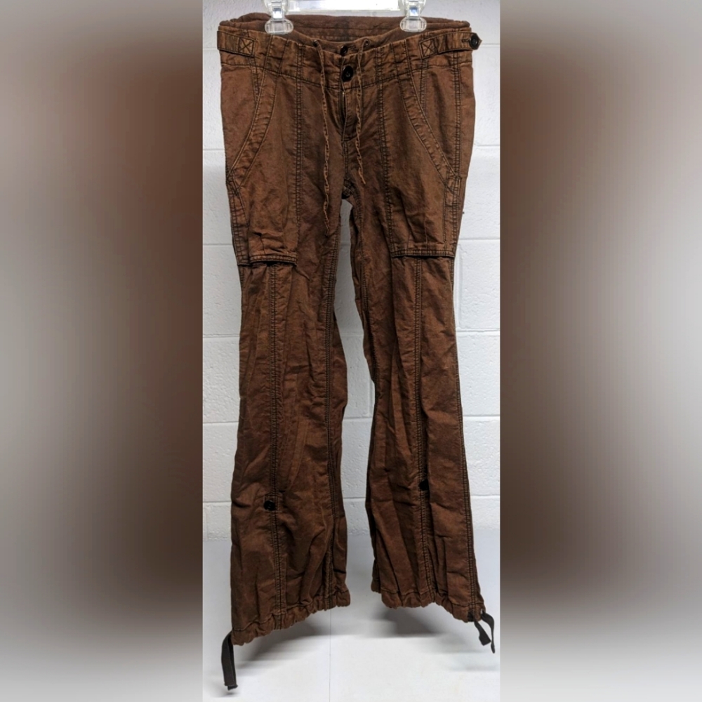 Free People Brown Boot-Cut Utility Trousers with Drawstring Details